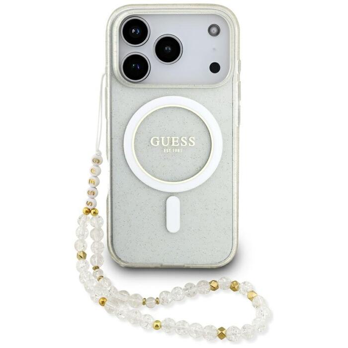 Guess IML Glitter Pearl Strap MagSafe Case Чехол для Apple iPhone 17 Pro (GUHMP17LHGCRELST)