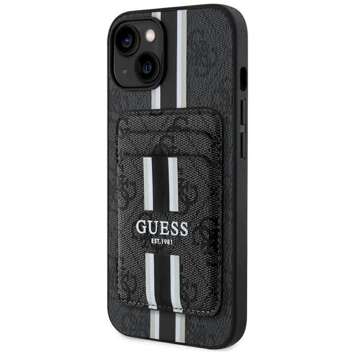 Guess 4G Stripes with wallet Magsafe Case Защитный чехол для iPhone 15 / чёрный (GUBPHCP15SP4RPSK)