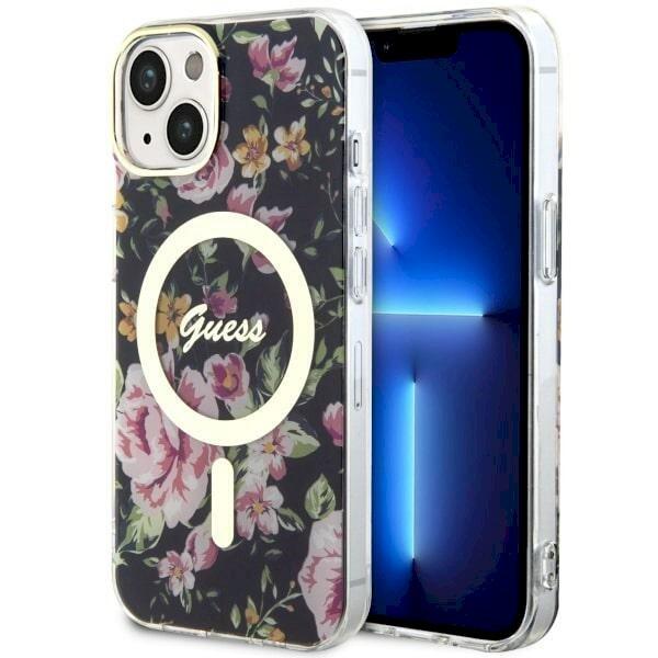 Guess GUHMP14SHCFWSK Hardcase Flower MagSafe Защитный чехол для iPhone 14 / 15 / 13 6.1" / чёрный (GUHMP14SHCFWSK)