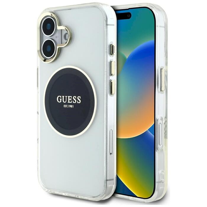 Guess IML Metal Colored Circle Classic Logo MagSafe Защитный чехол для iPhone 16 / чёрный (GUHMP16SHTDRCEDK)