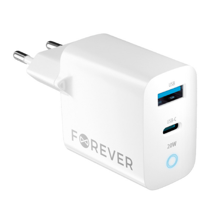Forever TC-06 GaN Адаптер PD / QC / 1x USB-C / 1x USB / 20W (GSM171394)