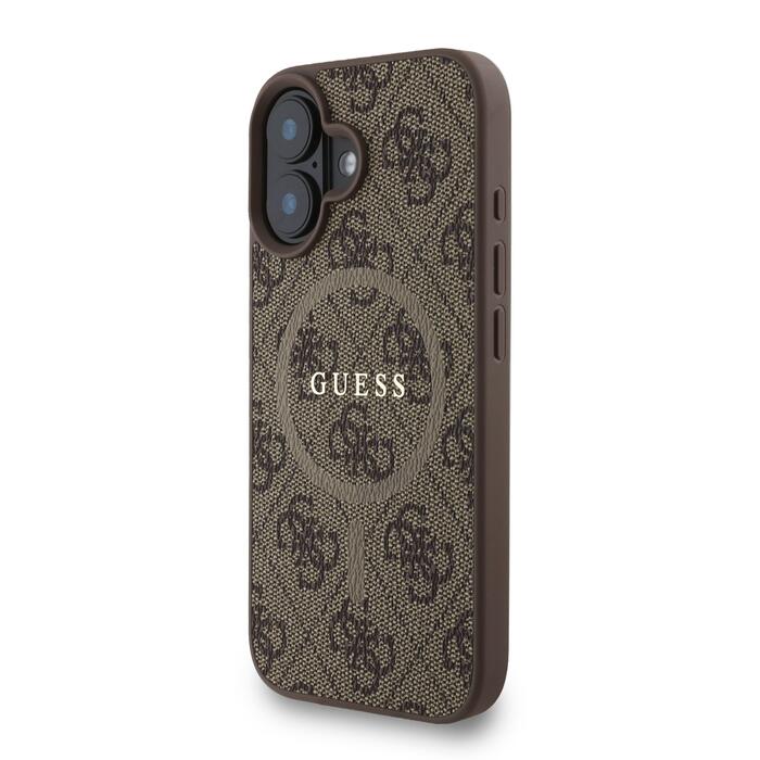 Guess PU Leather 4G Colored Ring Strap MagSafe Case Защитный чехол для iPhone 16 / коричневый (GUHMP16SP4GREGSW)