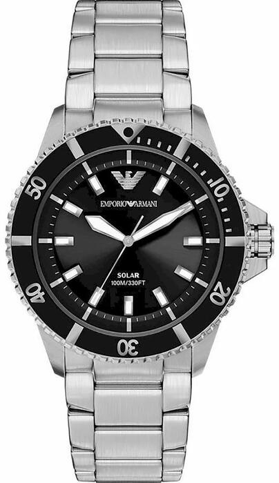 Emporio Armani Solar Diver Style Rokas Pulkstenis AR11787 Silver Black 42mm (AR11787)