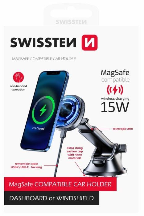 Swissten Magnētisks Automašīnas Turētājs ar Bezvadu