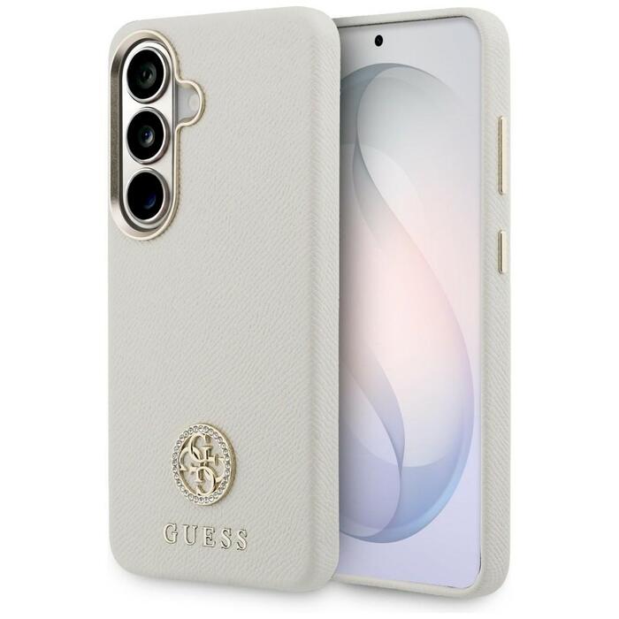 Case Guess Rhinestone Round Logo MagSafe Защитный чехол для Samsung Galaxy S26 / бежевый (GUHMS26SPGCRMDEE)