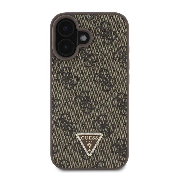 Guess PU 4G Strass Triangle Metal Logo Case + Crossbody Strap for iPhone 16 / коричневый (GUHCP16SP4TDSCPW)
