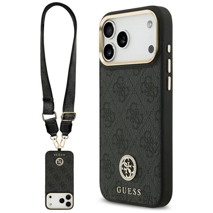 Guess 4G Srtass Logo & Big Strap Metal Buttons MagSafe Case Защитный чехол для iPhone 17 Pro Max / чёрный (GUHMP17XP4G4DCSK)