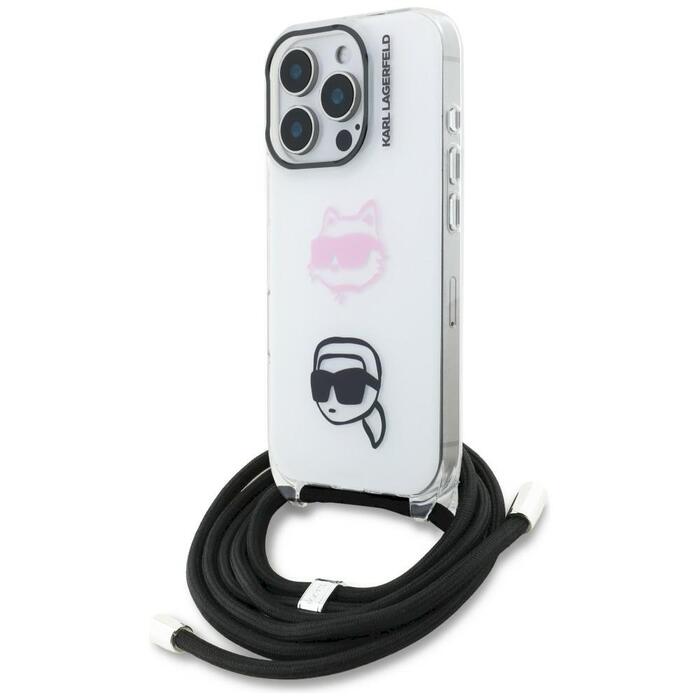 Karl Lagerfeld IML Crossbody Karl&Choupette Head Aizsargapvalks priekš iPhone 16 Pro Max / balts (KLHCP16XHCDHGFBH)