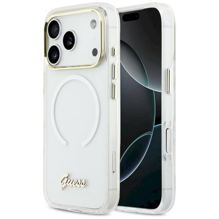 Guess IML Gradient Script Metal MagSafe Защитный чехол для iPhone 17 Pro / белый (GUHMP17L5HTGMCSH)
