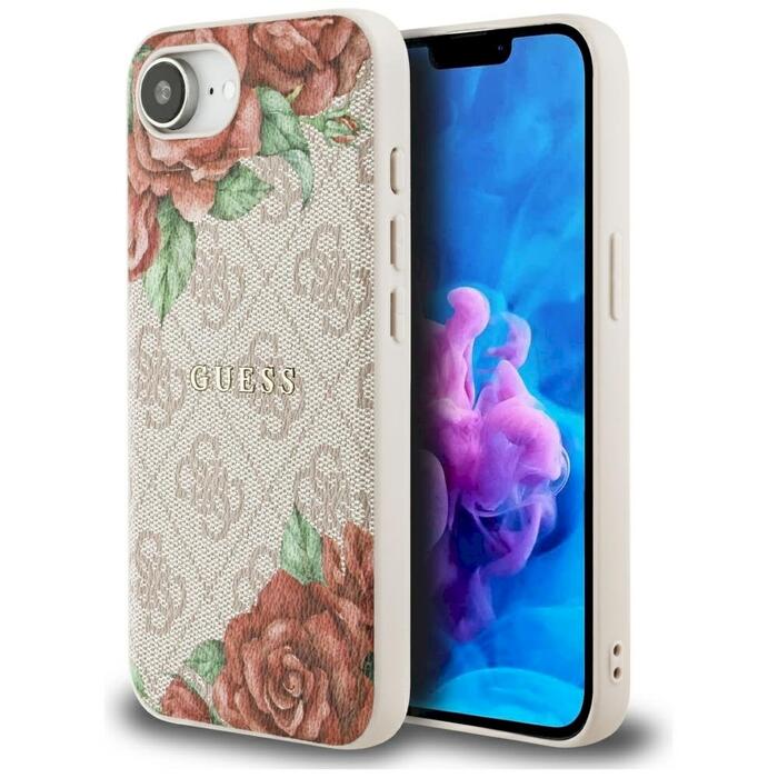 Guess 4G Flowers Print MagSafe Защитный чехол для iPhone 16e / 17e / розовый (GUHMPSE4P4ROPEMCP)