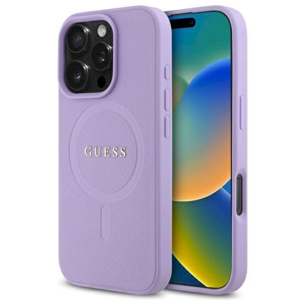 Guess GUHMP16LPSAHMCU Saffiano MagSafe Защитный чехол для iPhone 16 Pro 6.3" / фиолетовый (GUHMP16LPSAHMCU)