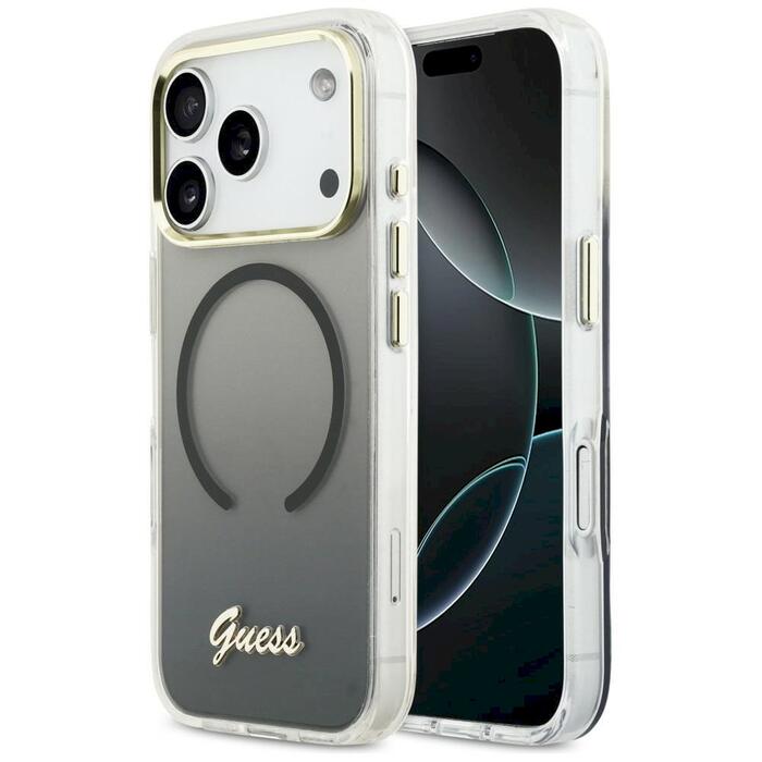 Guess IML Gradient Script Metal MagSafe Case Защитный чехол для iPhone 17 Pro / чёрный (GUHMP17L5HTGMCSK)