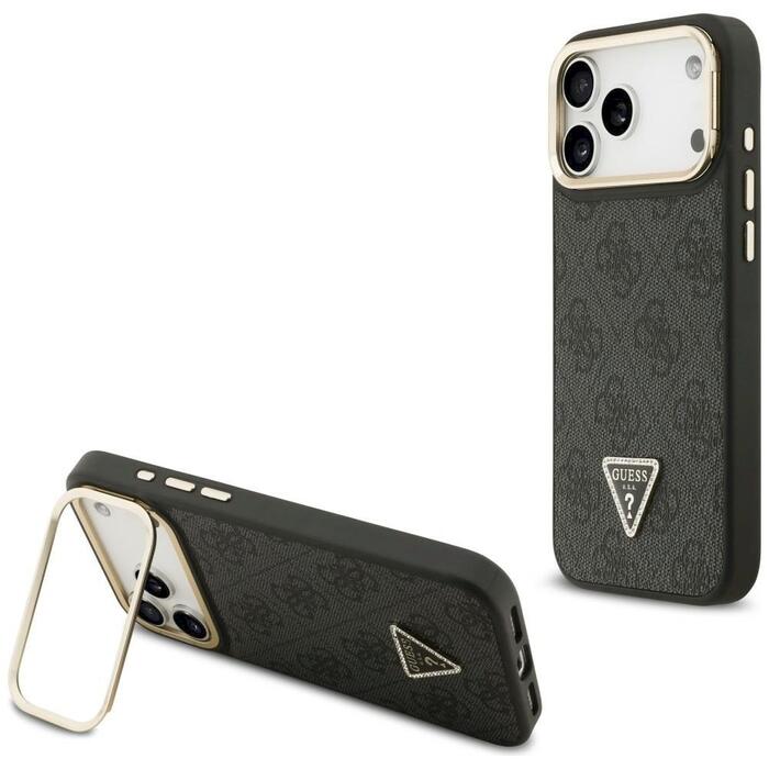 Case Guess 4G PU Triangle Logo & Stand Camera Magsafe Защитный чехол для iPhone 17 Pro Max / чёрный (GUHMP17XPCS4GPTK)