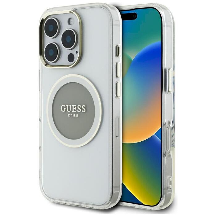 Case Guess IML Metal Colored Circle Classic Logo MagSafe Защитный чехол для iPhone 16 Pro / серый (GUHMP16LHTDRCEDG)