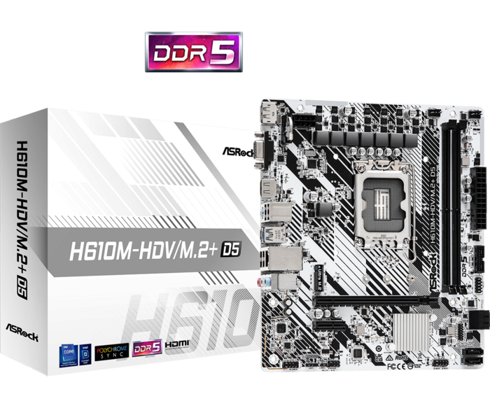 Asrock H610M-HDV M.2+ D5 Mātesplate Micro-ATX / Intel H610 / LGA1700 / DDR5 (H610M-HDV/M.2+D5)