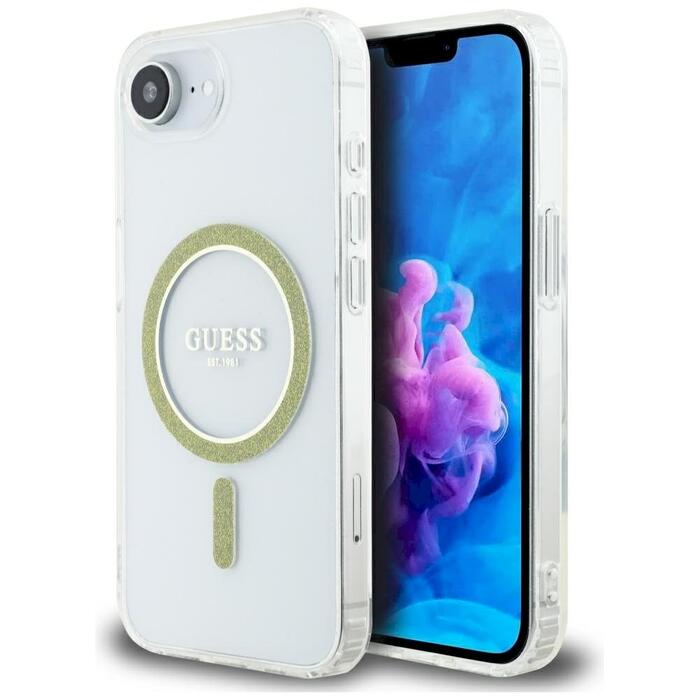 Case Guess IML Glitter Circle MagSafe Защитный чехол для iPhone 16e/17e / прозрачный (GUHMPSE4HFGERET)