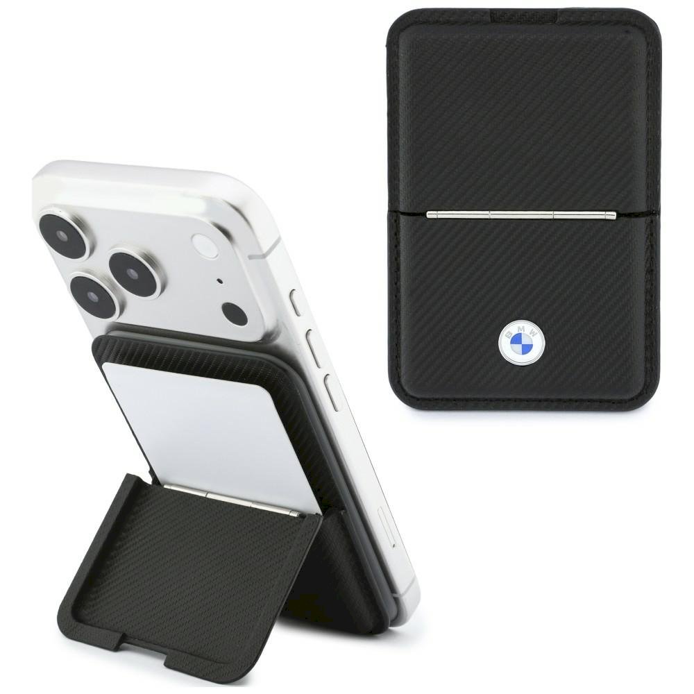 BMW Carbon Wallet Case Metal Logos MagSafe Telefona maciņš ar rāvējslēdzēju / melns (BMOWMCS26PTKLK)