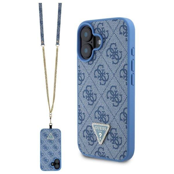 Guess GUHCP16SP4TDSCPB Leather Metal Logo Strass Crossbody Защитный чехол для iPhone 16 6.1" / синий (GUHCP16SP4TDSCPB)