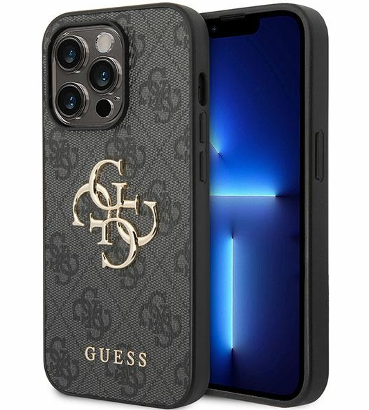 Guess PU Leather 4G Metal Logo Case Защитный Чехол для Apple iPhone 15 Pro Max (GUHCP15X4GMGGR)