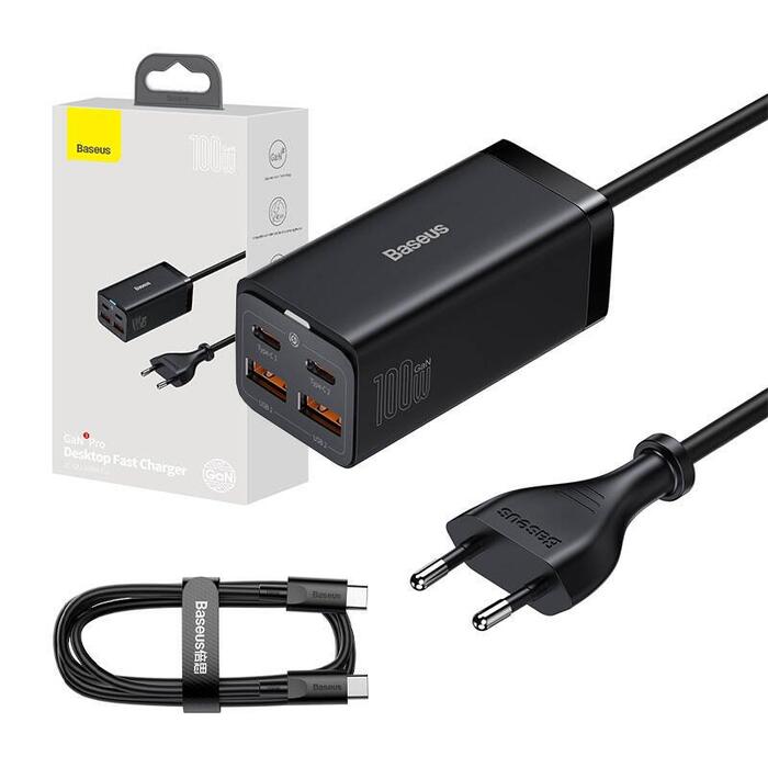 Baseus GaN3 Lādētājs 2x USB-C / 2x USB / 100W (CCGP000101)