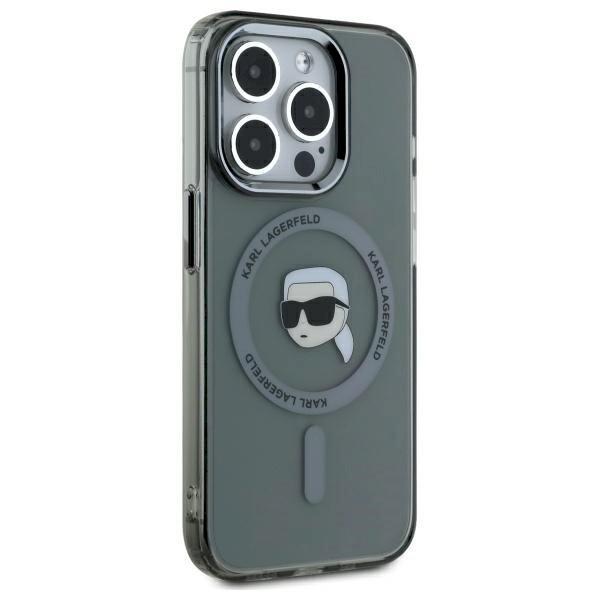 Karl Lagerfeld KLHMP15LHLSKIK Hardcase IML Metal Karl Head MagSafe Aizsargapvalks priekš iPhone 15 Pro 6.1" / melns (KLHMP15LHLSKIK)
