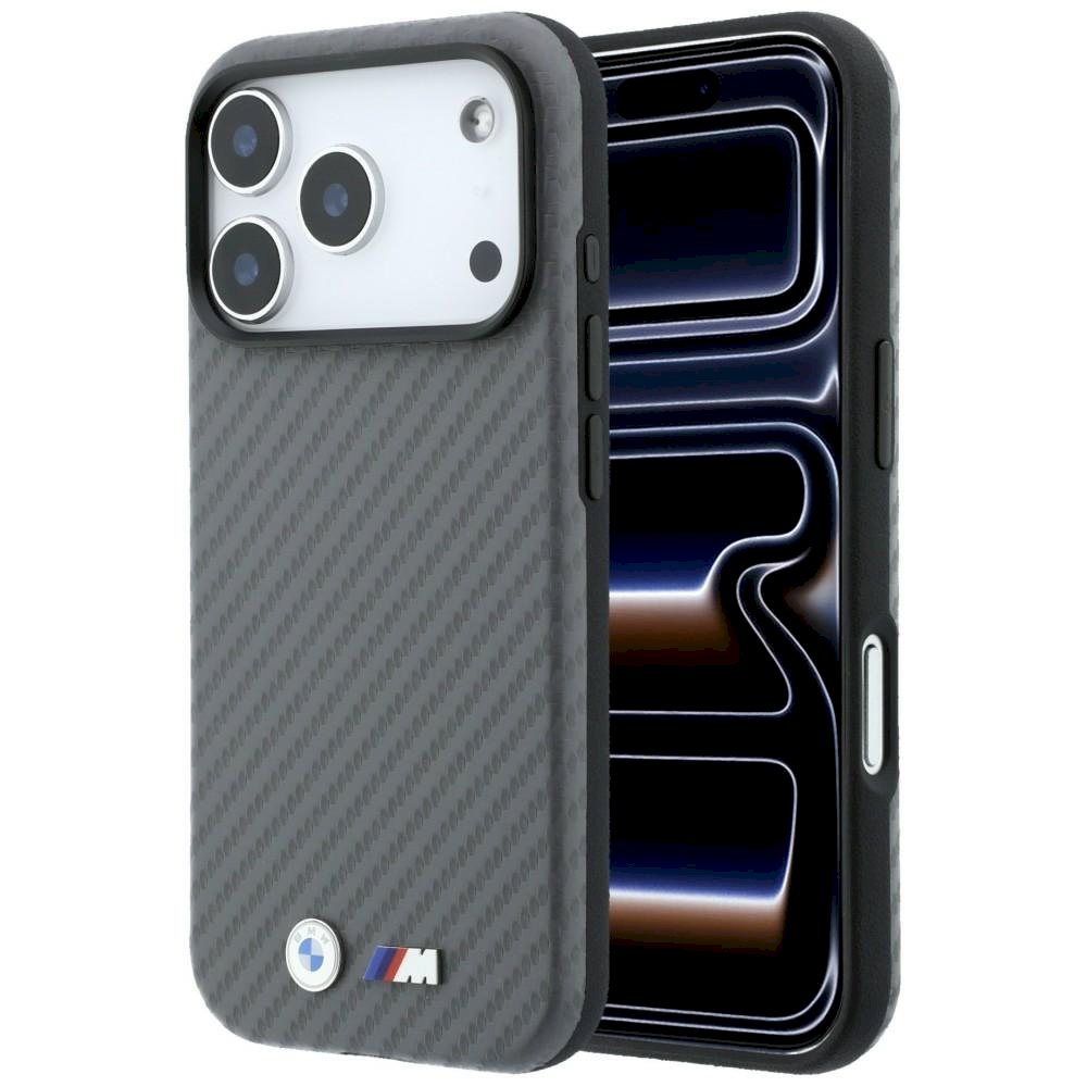 BMW M Carbon Metal Logo MagSafe Aizsargapvalks priekš iPhone 18 Pro Max / pelēks (BMHMP18X26SWPCILA)