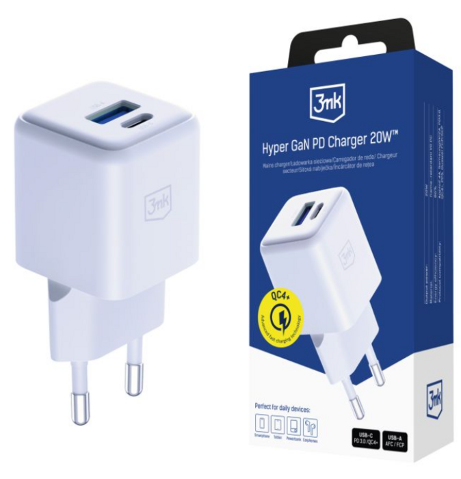 3MK Hyper GaN Fast Charger Зарядное Устройство USB-C / USB-A 20W (5903108640084)
