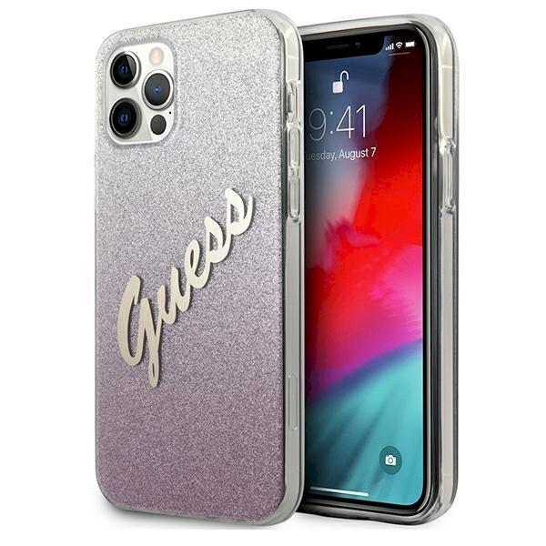 Guess GUHCP12MPCUGLSPI Hardcase Glitter Gradient Script Защитный чехол для iPhone 12/12 Pro 6,1" / розовый (GUHCP12MPCUGLSPI)