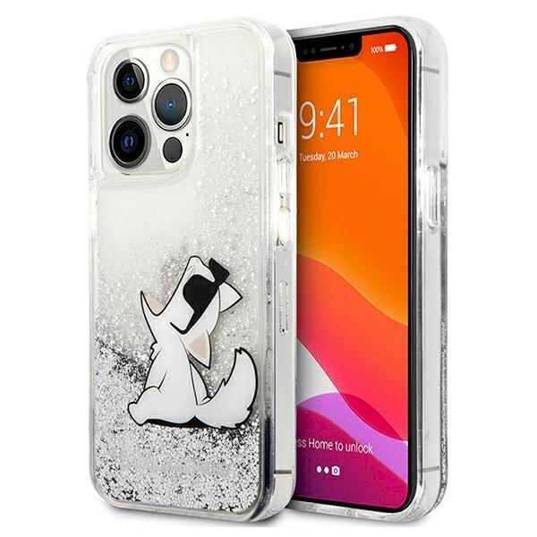 Karl Lagerfeld KLHCP13XGCFS Liquid Glitter Choupette F Aizsargapvalks priekš iPhone 13 Pro Max 6,7" / sudraba (KLHCP13XGCFS)
