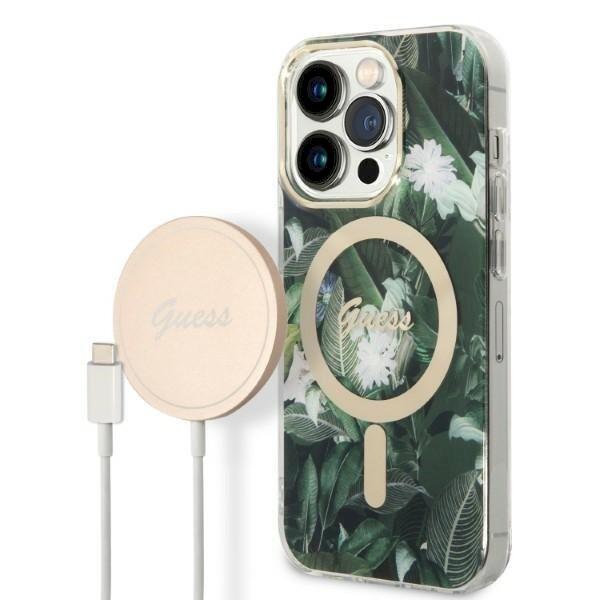 Guess Set GUBPP14LHJEACSA Case+Charger Защитный чехол для iPhone 14 Pro 6,1" / зелёный (GUBPP14LHJEACSA)
