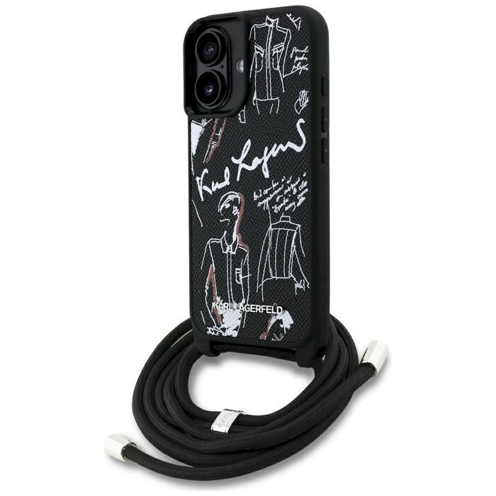 Karl Lagerfeld Crossbody Grained Pattern & Logo MagSafe Защитный чехол для iPhone 16 / чёрный (KLHCP16SPGGRMPCK)