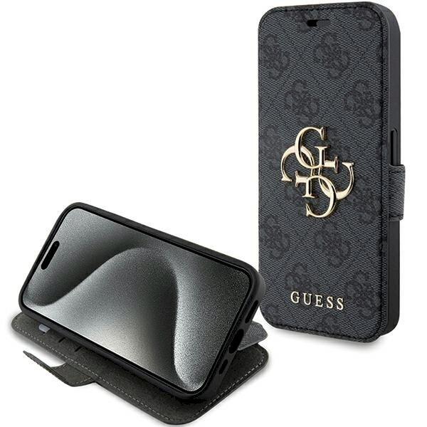 Guess GUBKP15L4GMGGR book 4G Metal Logo Защитный чехол для iPhone 15 Pro 6.1" / серый (GUBKP15L4GMGGR)