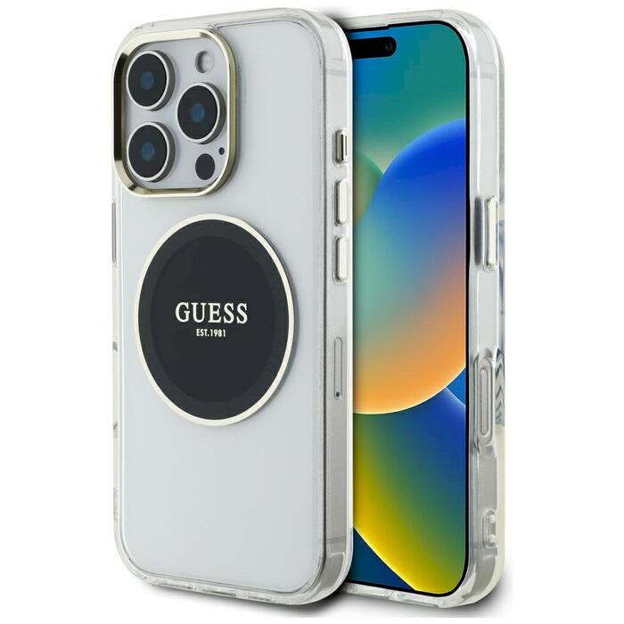 Case Guess IML Metal Colored Circle Classic Logo MagSafe Защитный чехол для iPhone 16 Pro Max / чёрный (GUHMP16XHTDRCEDK)