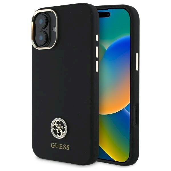 Guess GUHCP16SM4DGPK Silicone Logo Strass 4G Защитный чехол для iPhone 16 6.1" / чёрный (GUHCP16SM4DGPK)
