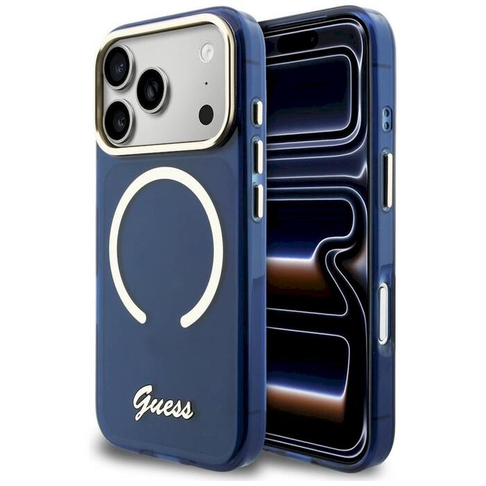 Case Guess IML Script Metal MagSafe Защитный чехол для iPhone 17 Pro Max / синий (GUHMP17X5HTCSMSB)