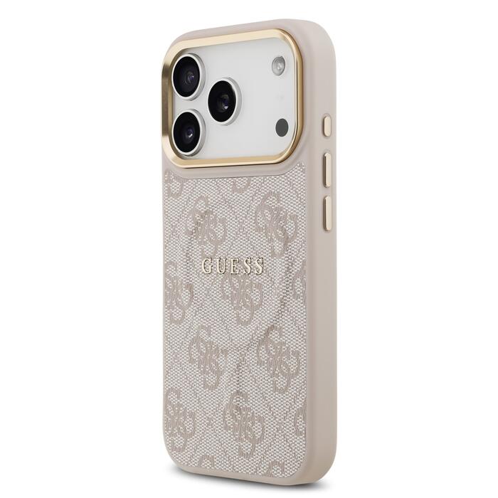 Guess PU Leather 4G Gold Frame MagSafe Case Защитный чехол для iPhone 17 Pro / розовый (GUHMP17LP4MSEGCP)