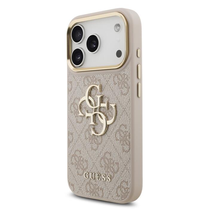 Guess PU Leather 4G Metal Logo Gold Frame Case Защитный чехол для iPhone 17 Pro / розовый (GUHCP17L4GMGCPI)
