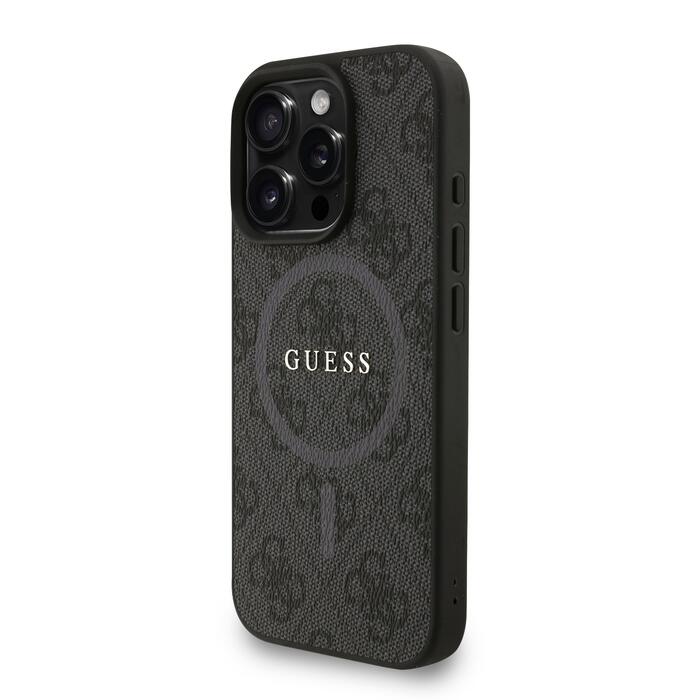 Guess PU Leather 4G Colored Ring Strap MagSafe Case Защитный чехол для iPhone 16 Pro Max / чёрный (GUHMP16XP4GREGSK)