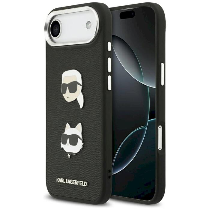 Karl Lagerfeld FW Grained Karl & Choupette Heads Pins & Logo Case Защитный чехол для iPhone Air / чёрный (KLHCP17MPSFDHPOK)