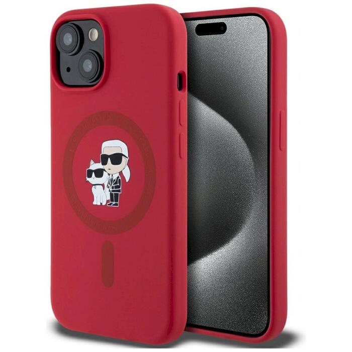 Case Karl Lagerfeld Silicone Karl&Choupette Heads Ring MagSafe Защитный чехол для iPhone 15 / красный (KLHMP15SSCMKCRHR)