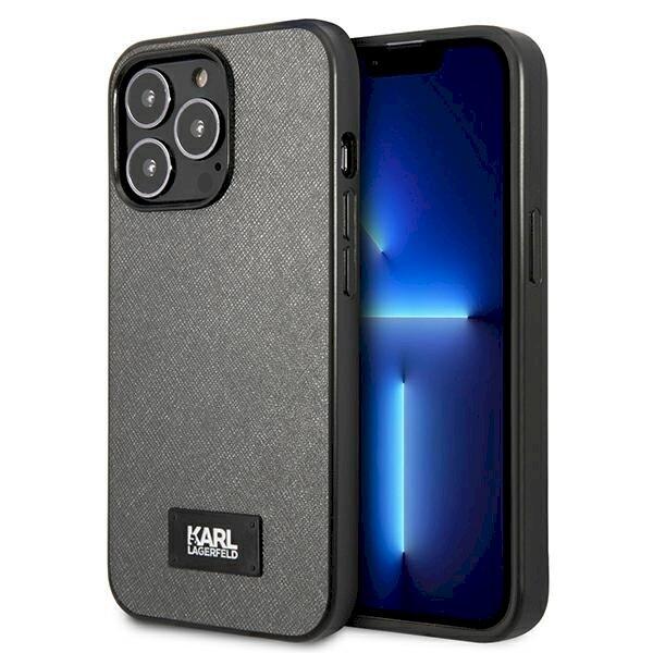 Karl Lagerfeld KLHCP13XSFMP2DG Saffiano Plaque Hardcase Aizsargapvalks priekš iPhone 13 Pro Max 6,7" / sudraba (KLHCP13XSFMP2DG)