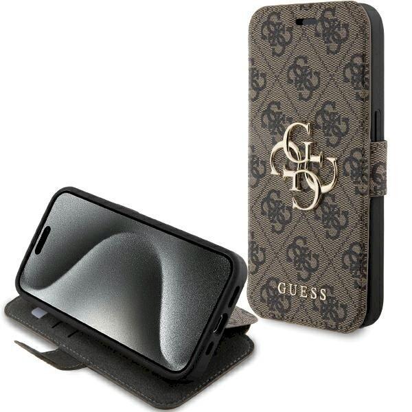Guess GUBKP15L4GMGBR Book 4G Metal Logo Защитный чехол для iPhone 15 Pro 6.1" / коричневый (GUBKP15L4GMGBR)