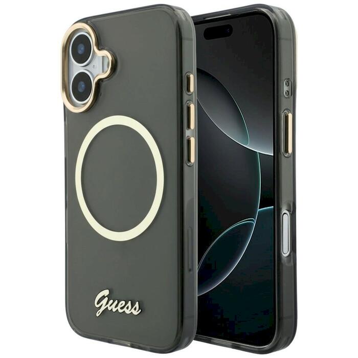 Case Guess IML Script Metal MagSafe Защитный чехол для iPhone 17 / чёрный (GUHMP17S5HTCSMSK)