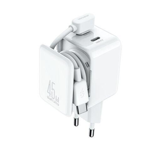 Joyroom JR-TCL05 Travel Charger GaN Fast Charger C+C Зарядное устройство 45W PD PPS UFCS со встроенным органайзером для кабеля / белый (JR-TCL05-WHT)