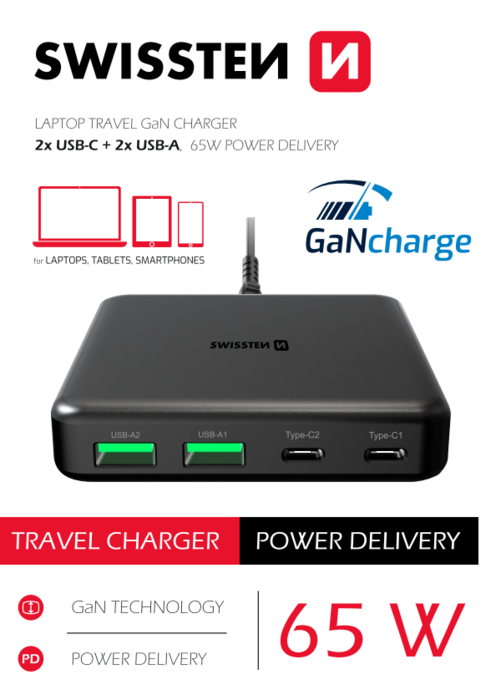 Swissten Desktop GaN Charger Adaperis 2x