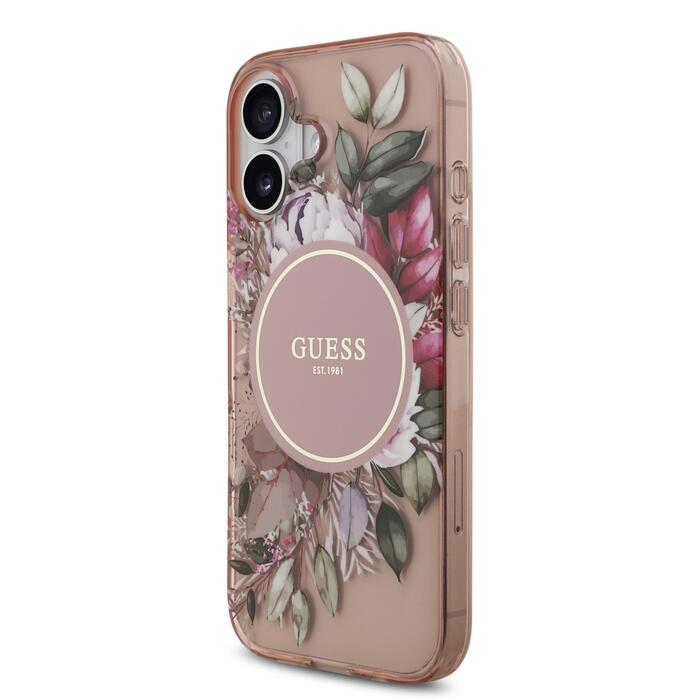 Guess IML Flowers Strap MagSafe Case Защитный чехол для iPhone 17 / розовый (GUHMP17SHFWBRCESP)