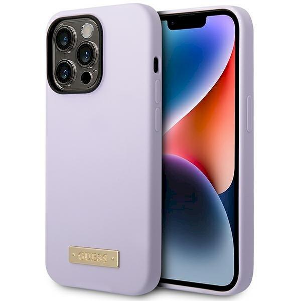 Guess GUHMP14LSBPLU Silicone Logo Plate MagSafe Защитный чехол для iPhone 14 Pro 6,1" / фиолетовый (GUHMP14LSBPLU)