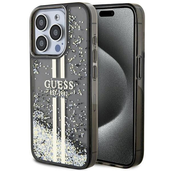 Guess GUHCP15LLFCSEGK Hardcase Liquid Glitter Gold Stripes Защитный чехол для iPhone 15 Pro 6.1" / чёрный (GUHCP15LLFCSEGK)