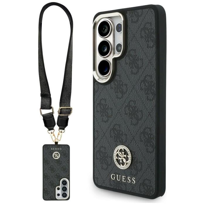Guess 4G Big Rhinestone Triangle Strap MagSafe Aizsargapvalks priekš Samsung Galaxy S26 Ultra / melns (GUHMS26LP4G4DCSK)
