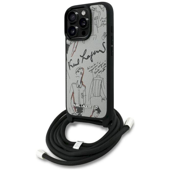 Karl Lagerfeld Crossbody Grained Pattern & Logo Case Защитный чехол для iPhone 16 Pro / серый (KLHCP16LPGGRMPCG)